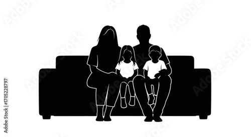 Silhouette depiction of a family embracing togetherness and shared connection on a couch a