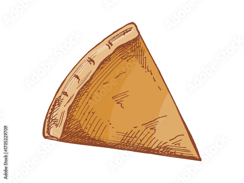 Hand drawn vintage sketch of plain pie slice with golden baked crust isolated vector illustration for food design