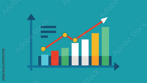 Graph illustrating increasing trends and data analysis with vibrant colors on a teal background