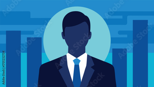 Business professional silhouettes against modern city skyline with blue tones during twilight