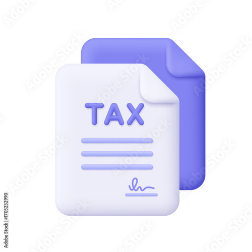 Tax document. Tax payment, accounting, financial management, corporate tax, legal documents concept. 3d vector icon. Cartoon minimal style.