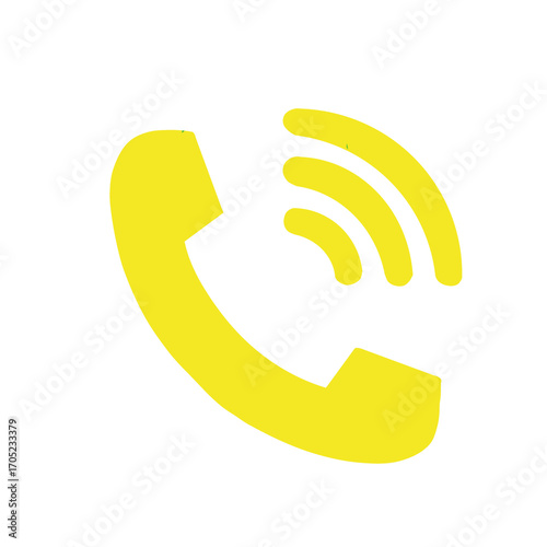 Yellow telephone call icon with signal waves,communication symbol for apps, mobile UI, and digital design.