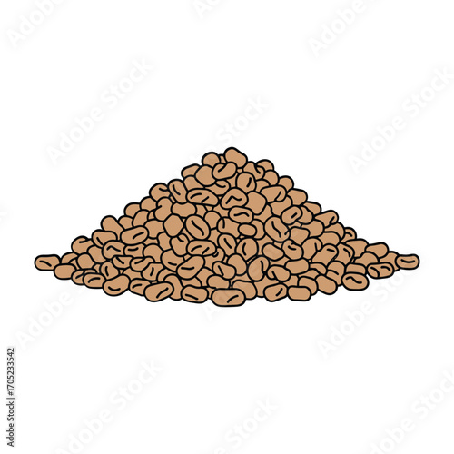 Pile of light brown coffee beans with black outlines heap
