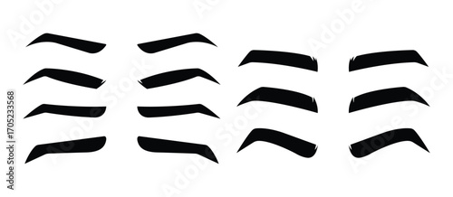 Set of Eyebrow Silhouettes in Various Shapes and Styles.