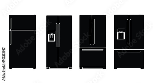 Collection of modern refrigerator silhouettes in black