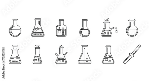 Collection of scientific laboratory glassware silhouette