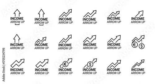 Collection of hand drawn income growth charts and arrows silhouette