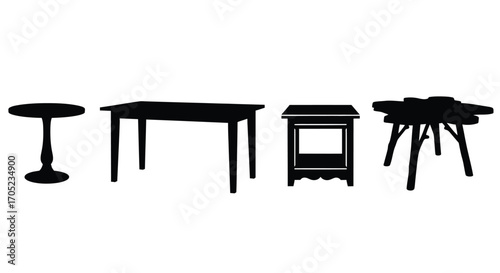 Collection of four distinct furniture silhouettes on white background