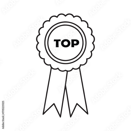 Simple outline top award ribbon badge with 'top' text symbolizing achievement and success isolated on white background