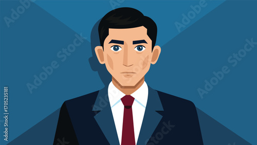 Professional male portrait in a sleek suit against a blue background showcasing confidence and readiness