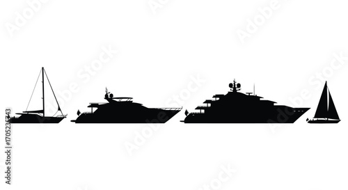 Collection of yacht and sailboat silhouettes on a white background silhouette