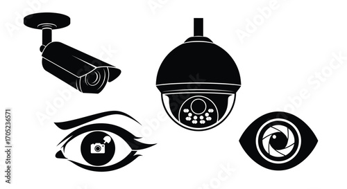 Collection of security camera and eye silhouettes for surveillance concepts silhouette