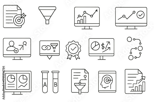 Analytics and business linear icon set. data visualization, charts, graphs linear icons