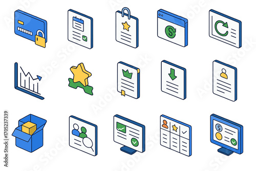 Business and finance icon set with data analysis in 3d style, perfect for reports