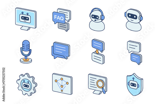 Chatbot, faq linear icon set. customer, ai, support, headset, communication icons