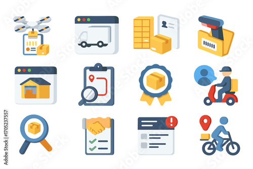 Logistics and delivery 3d icon set. truck, package, shipping, warehouse icons
