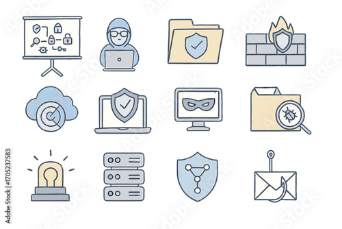 Cybersecurity, network safety outline icon set. internet, data protection icons collection