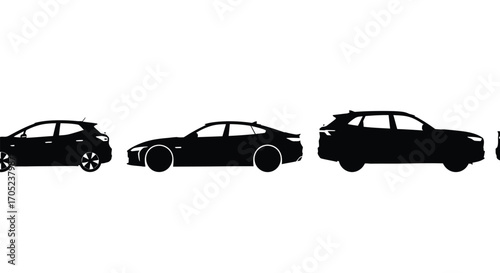 Collection of diverse car silhouettes lined up side by side