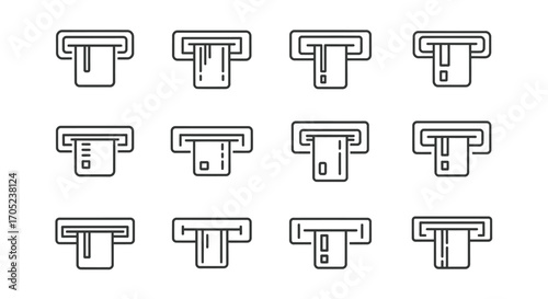 Collection of atm card insertion slot icons in a silhouette style