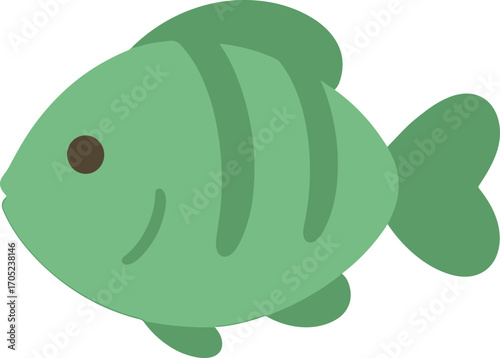 Flat Design Green Cute Fish with Stripe Pet Icon Illustration