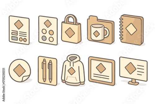 Business branding icon set. merchandise, logo presentation icons, filled collection