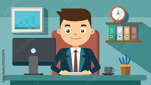 Business professional working at a desk in a modern office during daylight hours