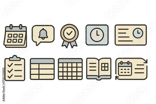 Office, productivity line icon set. task, calendar, communication line collection