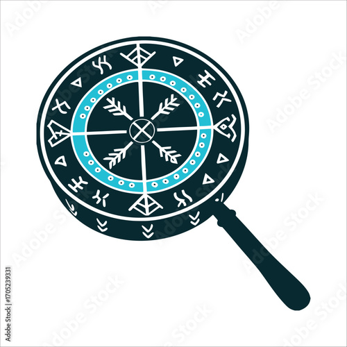 Viking Shamanic Drum with Runes and Vegvisir Symbol Viking Witchs Drum A shamanic drum with a runic pattern