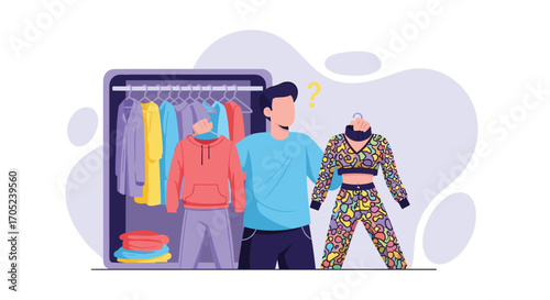 Man Choosing Outfit From Digital Wardrobe On Smartphone.