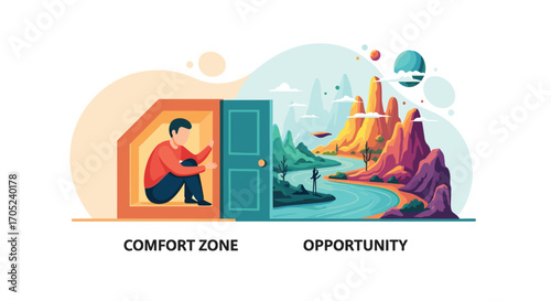 Man leaving comfort zone to embrace opportunity and adventure.