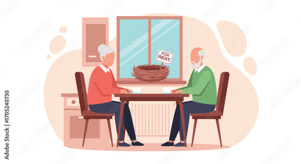 Fototapeta premium Two elderly men sitting at a table indoors.