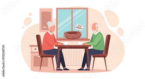 Two elderly men sitting at a table indoors.