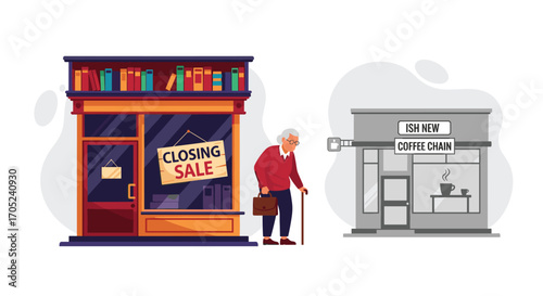 Small Business Closing Sale Replaced by Coffee Chain Store.