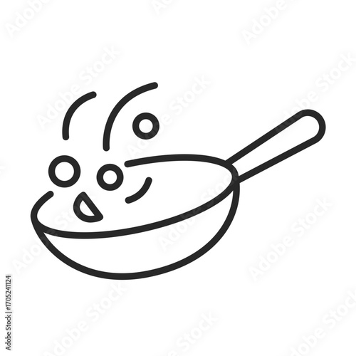 Wok cooking line icon vector for kitchen and culinary clip art.