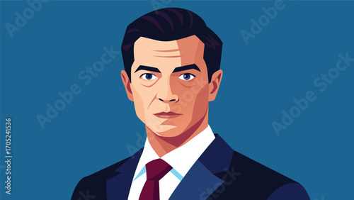 Portrait of a young man in a suit against a solid blue background showing confidence and professionalism