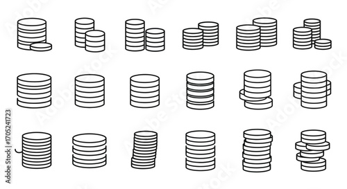 Collection of stacked coins in a distinctive silhouette style