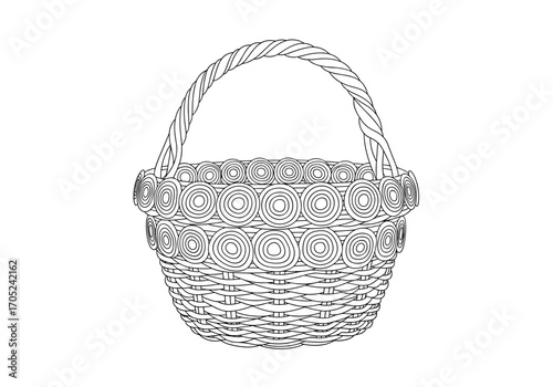 Elegant wicker basket with intricate decorative rim and sturdy handle perfect for storage and display