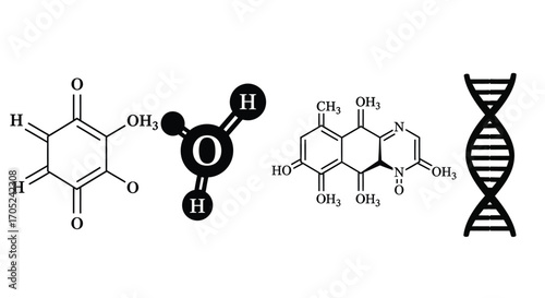 Scientific molecular structures and dna double helix silhouette