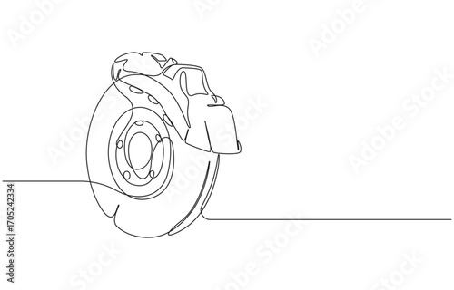 Car Brake System Illustration, Car Wheel Brake System Single Continuous Line Drawing, Single Line Art of Car Brake System