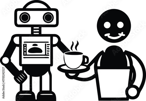 Robot serving coffee to person steam