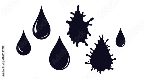 Collection of black ink drops and splatters silhouette