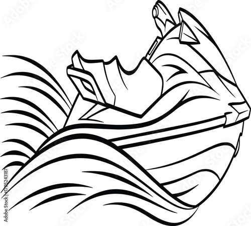 Jet Ski Outline with Dynamic Waves