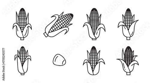 Collection of corn cob illustrations in a distinctive silhouette style