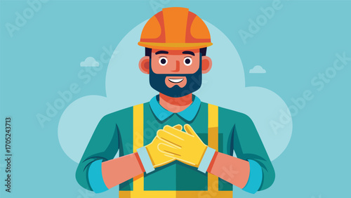Construction worker smiling in safety gear, ready for work on a bright day at the job site