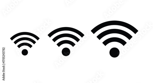 Three wi fi signal icons in a growing size silhouette