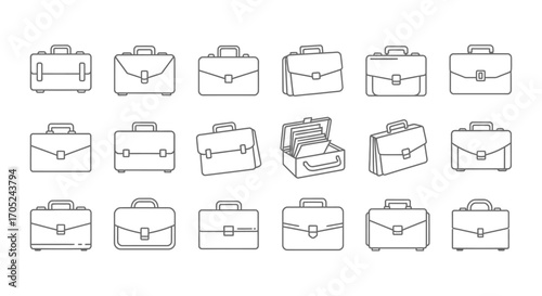 Collection of hand drawn briefcase and suitcase silhouettes