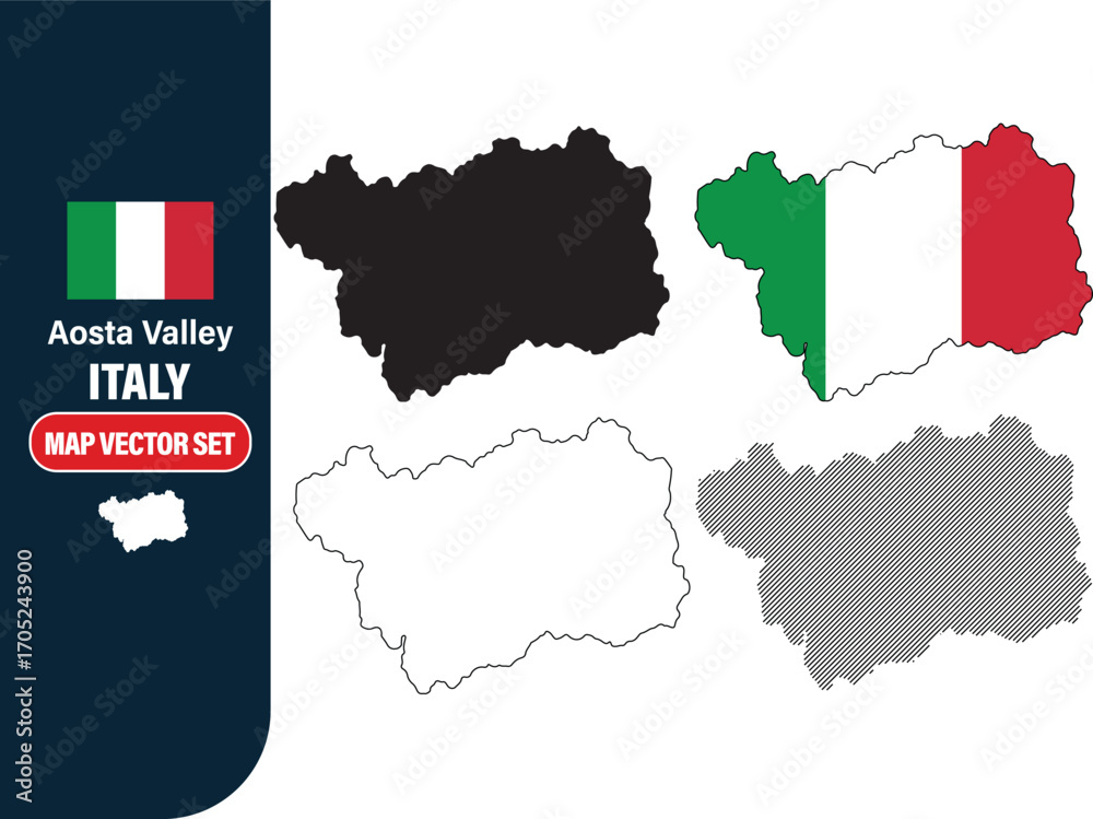 Fototapeta premium Aosta Valley Italy Map Vector Set
