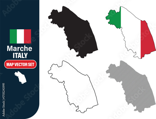 Marche Italy Map Set Vector Illustration