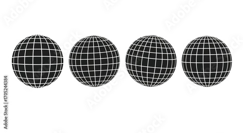 Four abstract ellipsoid shapes with grid pattern silhouette