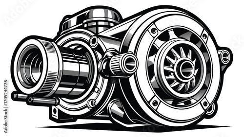 Turbocharger design showcasing intricate mechanical details and precision engineering